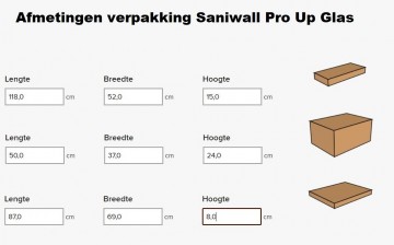 Afmetingen verpakking saniwall pro up glass